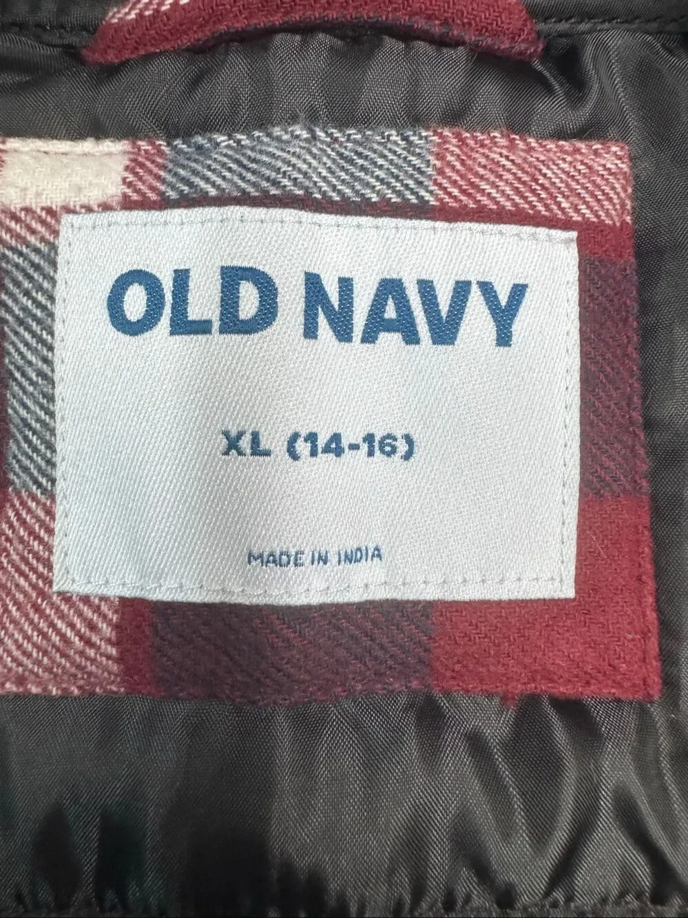 Old Navy Boys Plaid Button Up Hooded Puffer Jacket Size X-Large (14-16)